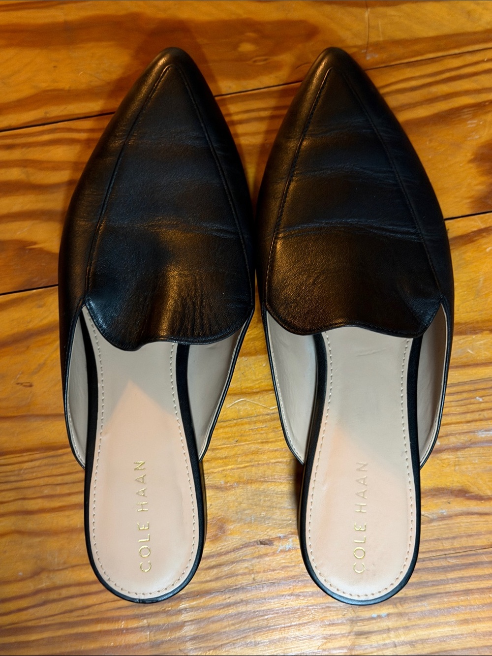 Cole Haan Black Leather Pointed Slip-On Mules